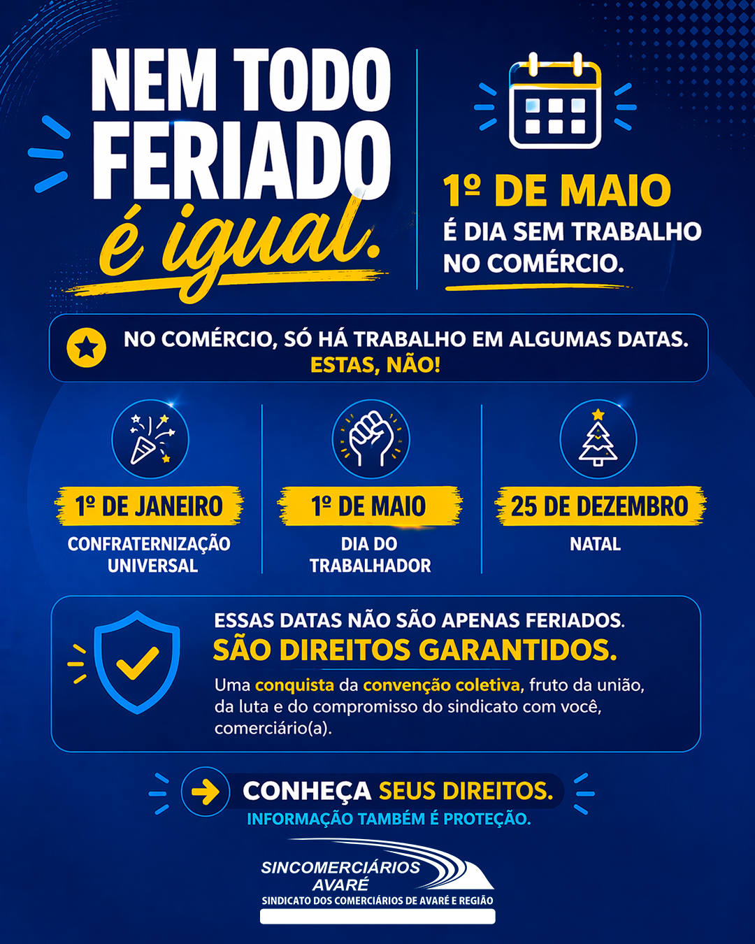 1° de maio será dia de descanso para todos os comerciário de Avaré e Região