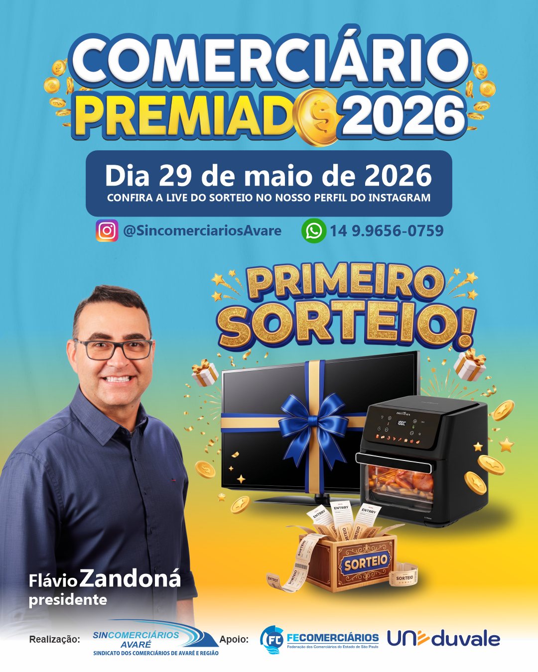 Comerciário Premiado 2026 terá primeiro sorteio mensal nesta sexta-feira (29) com transmissão ao vivo