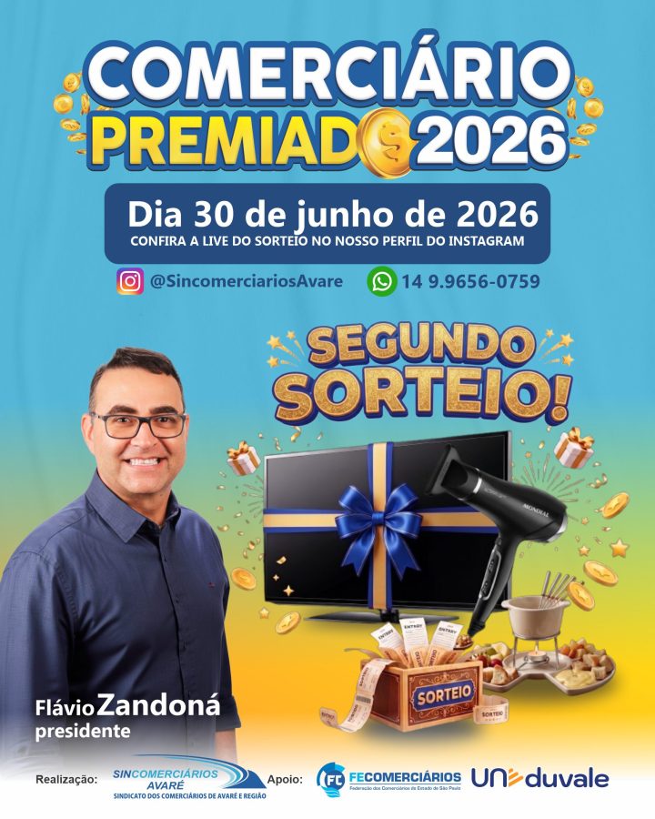 Comerciário Premiado 2026 realiza segundo sorteio mensal nesta terça-feira (30)