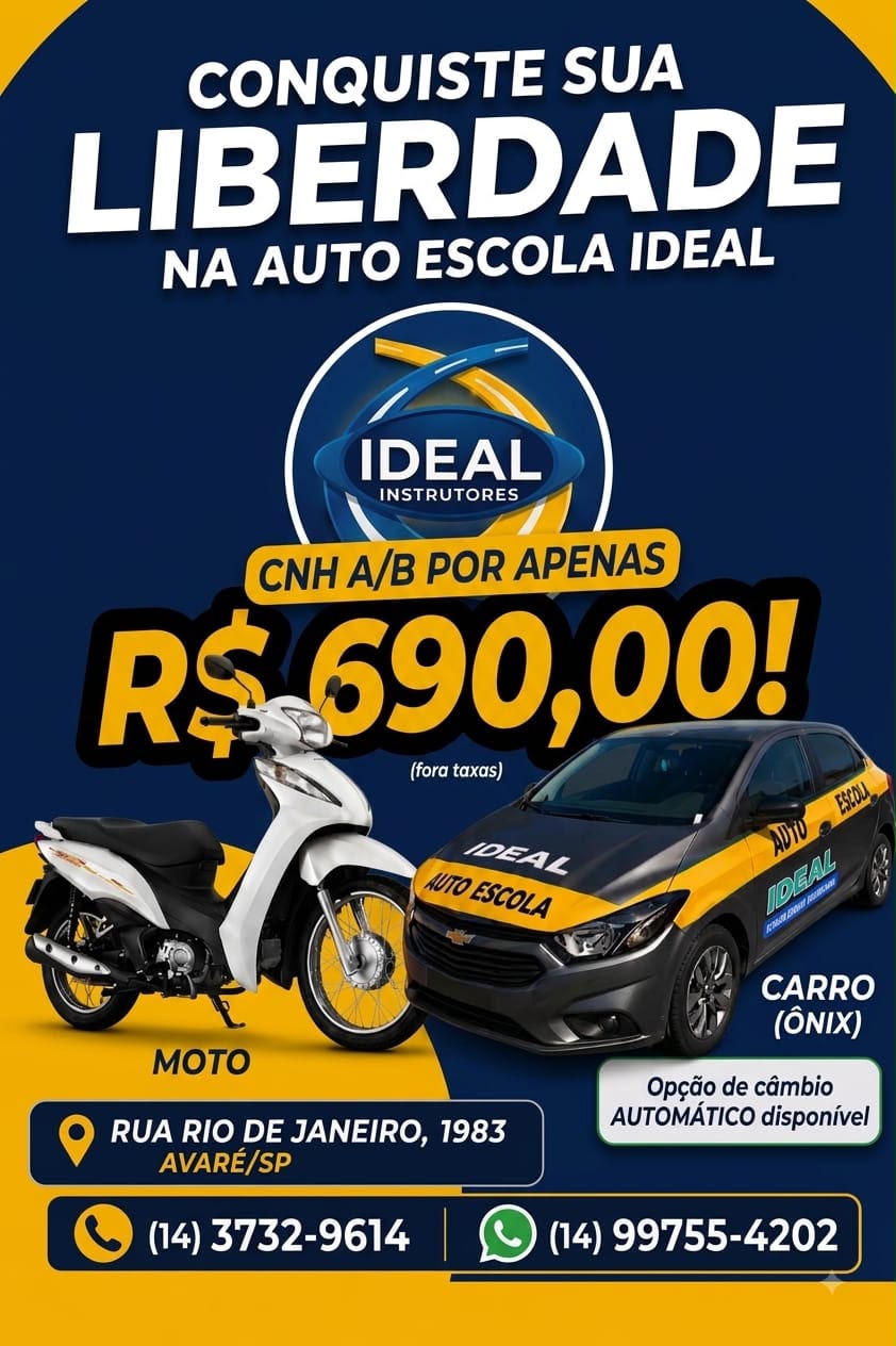 Auto Escola Ideal oferece promoção por tempo limitado para CNH A/B