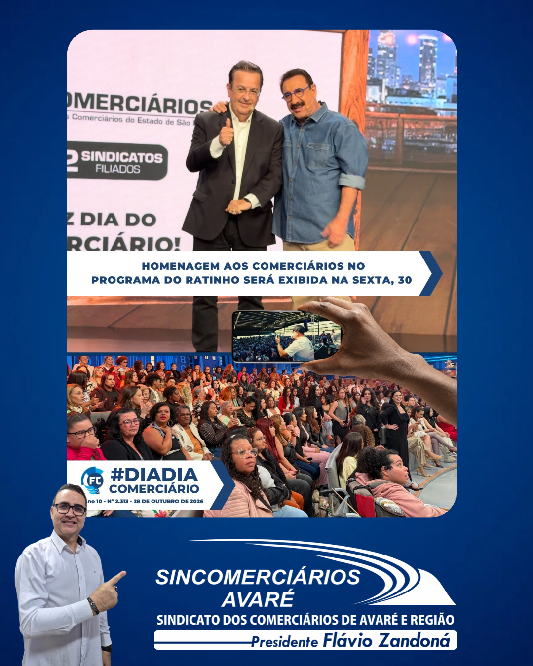 Homenagem aos comerciários no Programa do Ratinho será exibida na sexta, 30