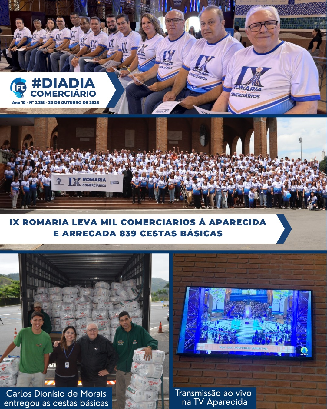 IX Romaria dos Comerciários à Aparecida leva mil comerciários e arrecada 839 cestas básicas